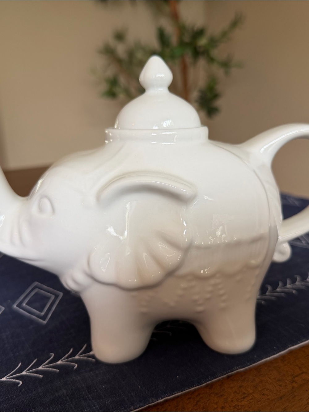 White Ceramic Elephant Teapot